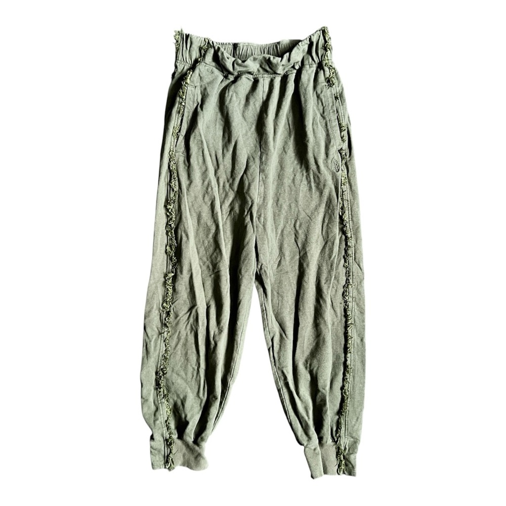 FP Movement Boho Military Green Ruffle Pull On Sweatpants Joggers Soft Fabric M